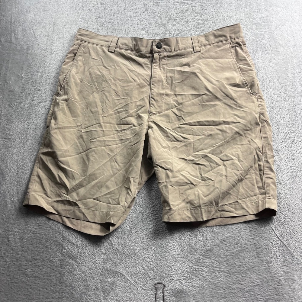 Peter Millar Crown Sport Shackleford Performance Hybrid Shorts Khaki Tan 36